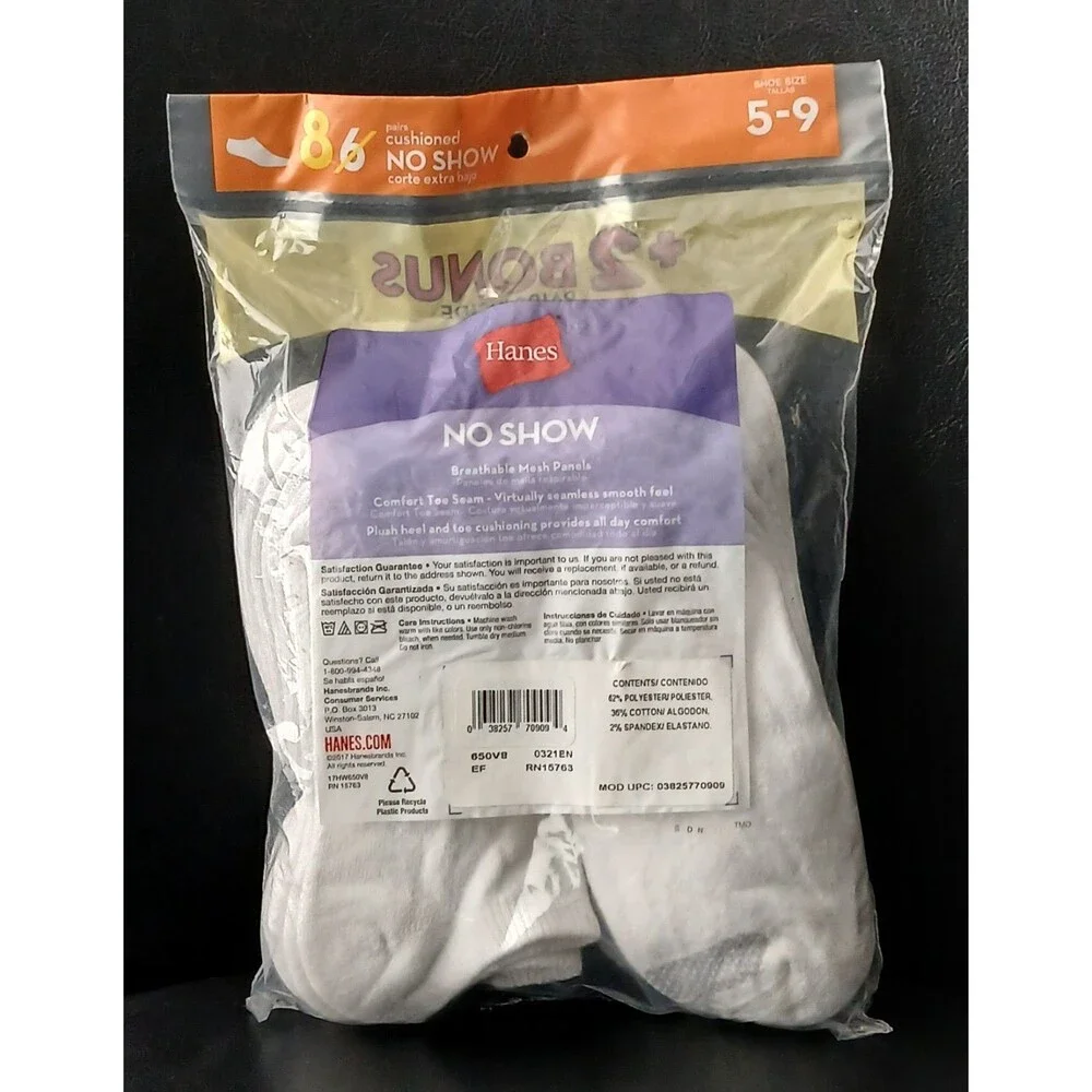 Hanes Women Cool Comfort Breathable Low Cut Socks 6 Pack + 2 Free Pairs Size 5-9